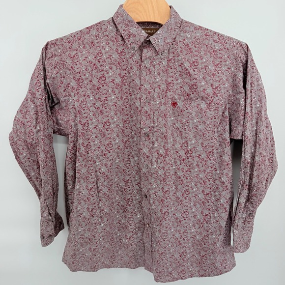 Ariat Other - Ariat Button Down Shirt Mens XL Burgundy Floral Paisley Long Sleeve Western